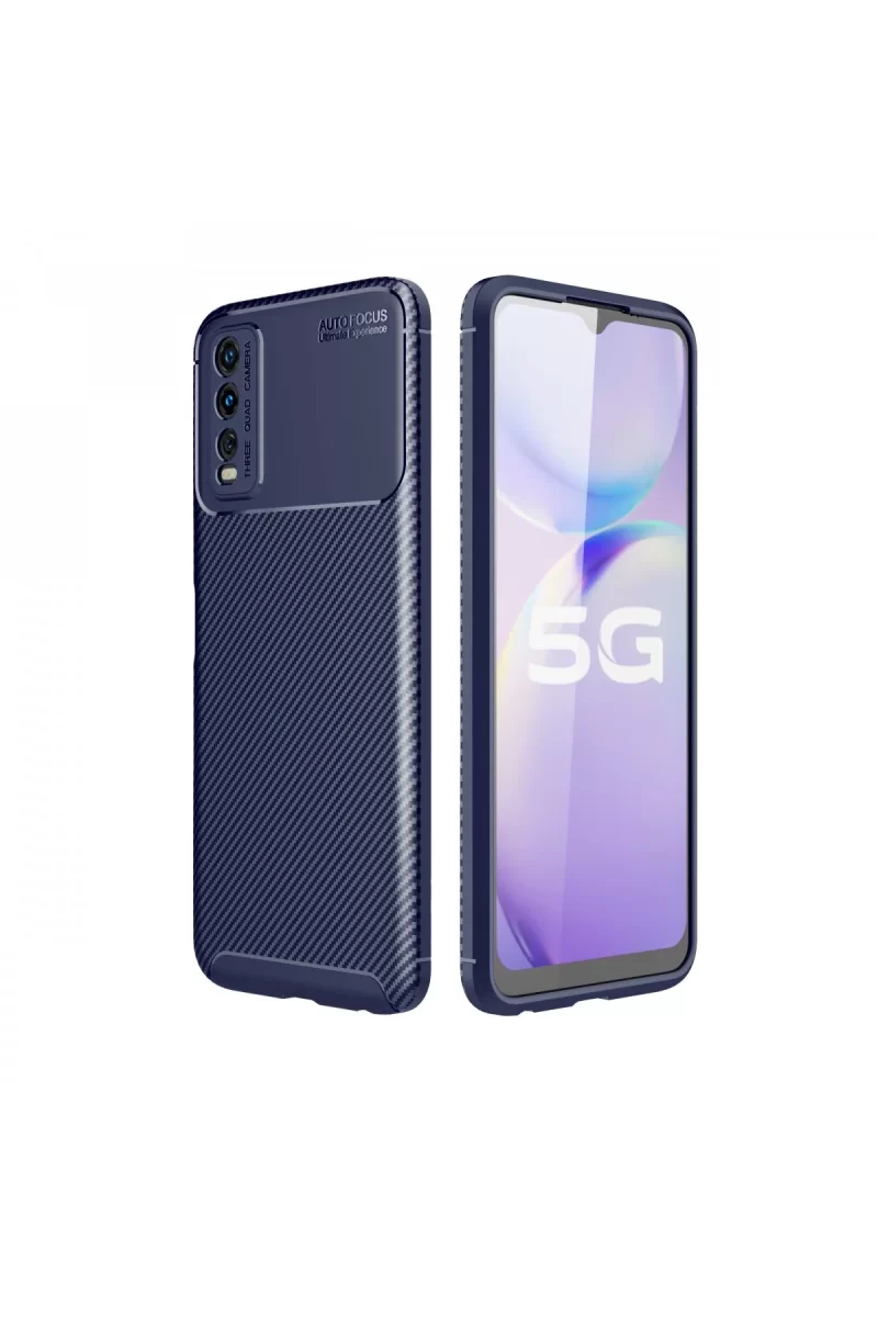 Newface Vivo Y11S Kılıf Auto Focus Karbon Kapak - Lacivert