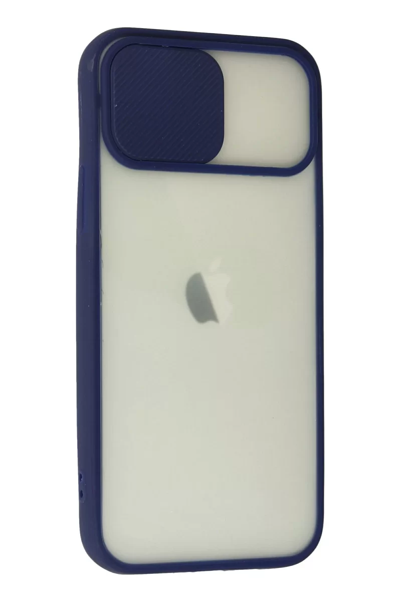 Newface Apple iPhone 12 Kılıf Palm Buzlu Kamera Sürgülü Silikon - Lacivert