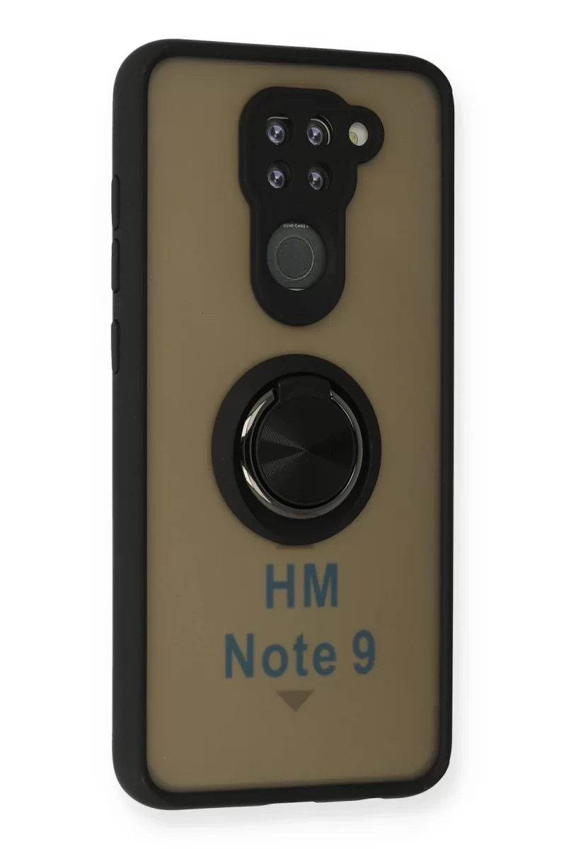 Newface Xiaomi Redmi Note 9 Kılıf Montreal Yüzüklü Silikon Kapak - Siyah