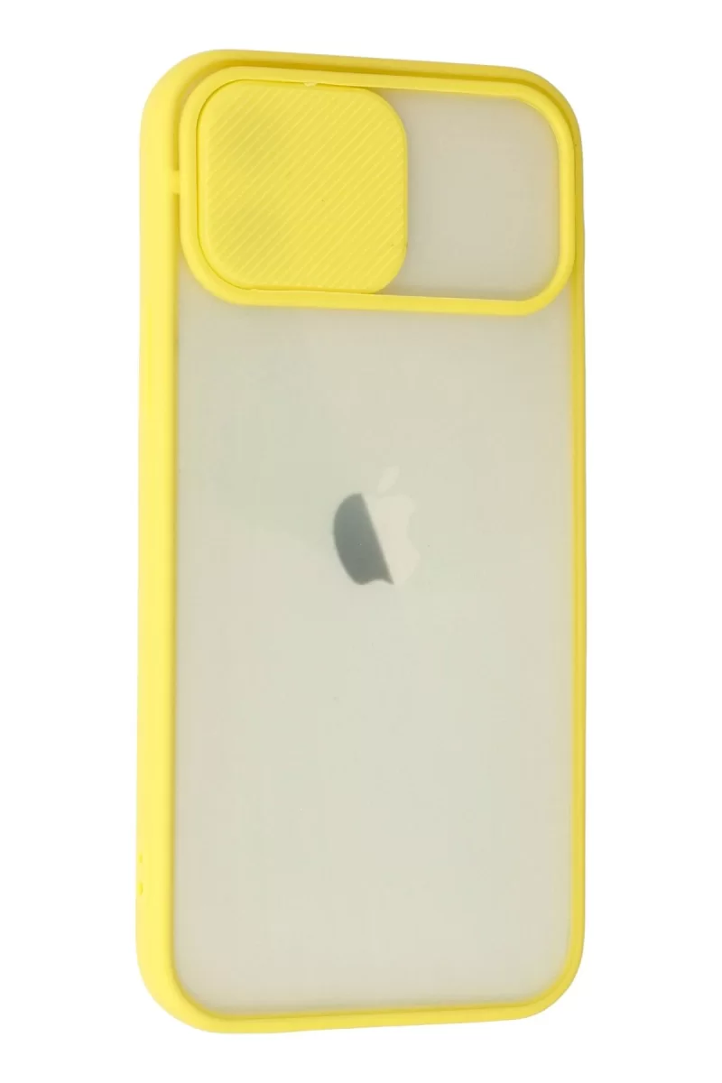 Newface Apple iPhone 12 Kılıf Palm Buzlu Kamera Sürgülü Silikon - Sarı