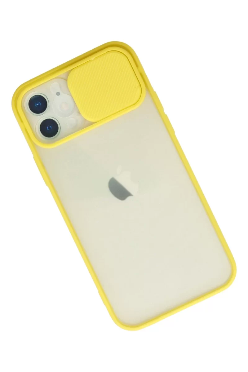 Newface Apple iPhone 12 Kılıf Palm Buzlu Kamera Sürgülü Silikon - Sarı