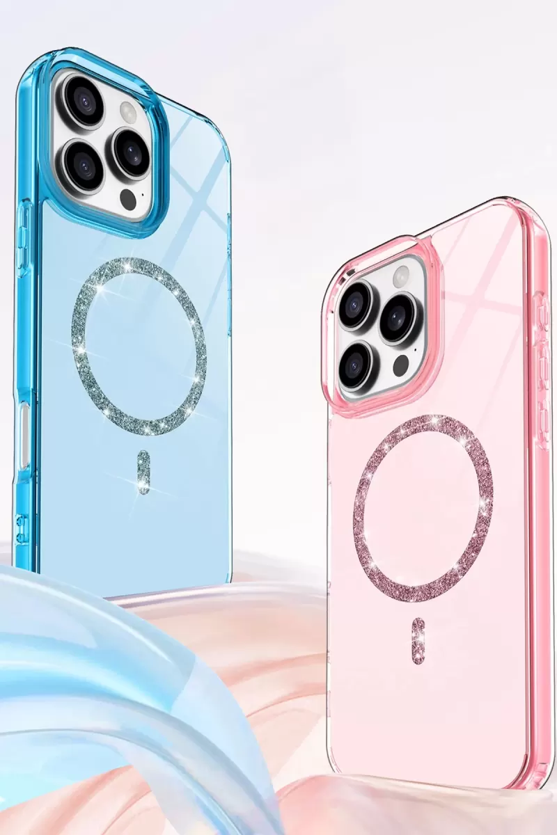 Newface Apple iPhone 15 Pro Max Live Diamond Magsafe Kapak - Mavi