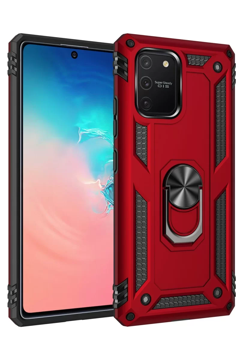 Newface Samsung Galaxy A91 / S10 Lite Kılıf Sofya Yüzüklü Silikon Kapak - Kırmızı