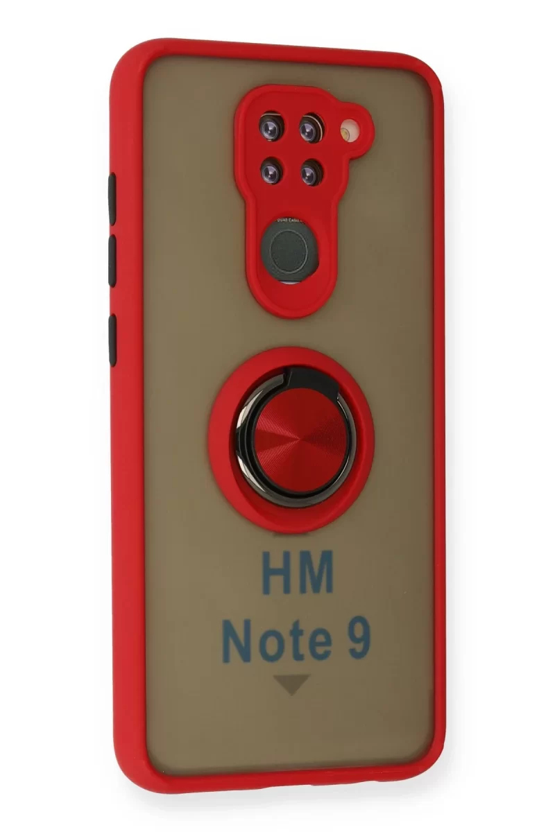 Newface Xiaomi Redmi Note 9 Kılıf Montreal Yüzüklü Silikon Kapak - Kırmızı