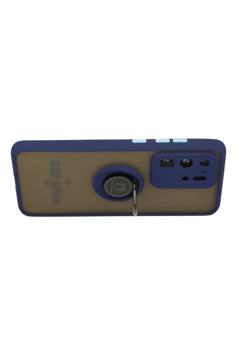 Newface Samsung Galaxy S20 Ultra Kılıf Montreal Yüzüklü Silikon Kapak - Lacivert