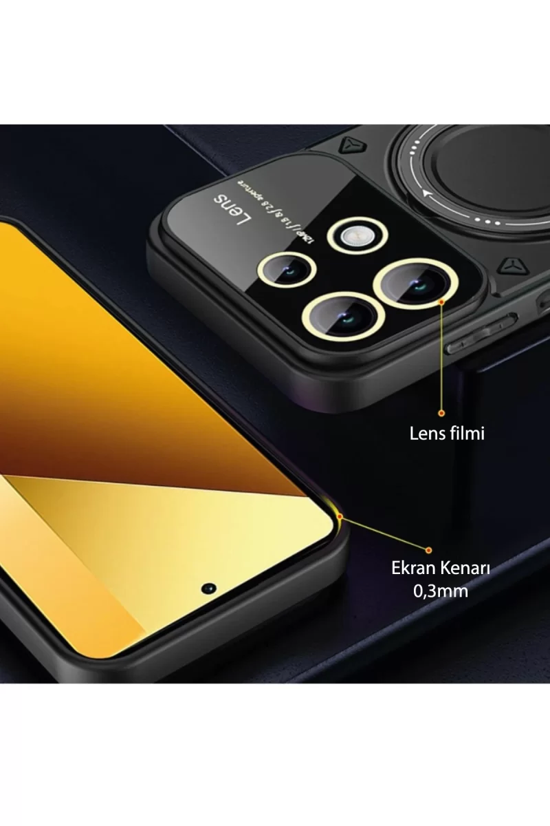 Newface Xiaomi Redmi Note 13 4G Kılıf Joy Lens Standlı Kapak - Kırmızı