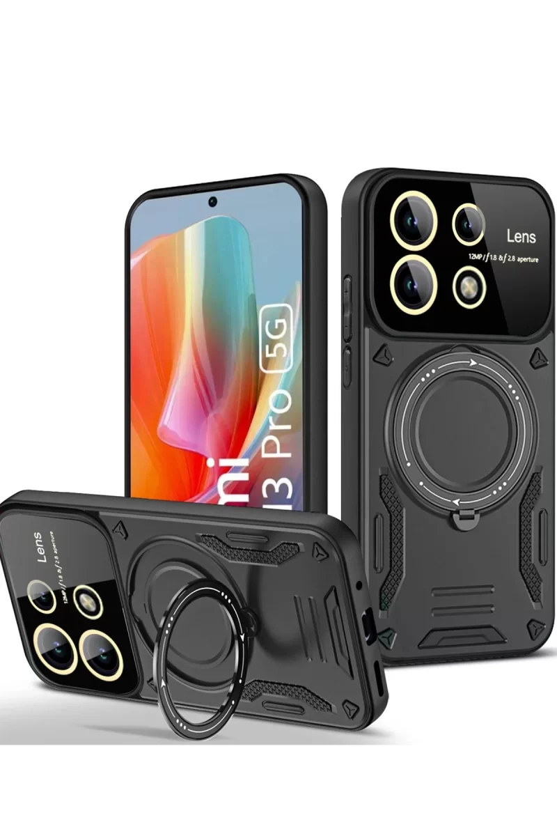 Newface Xiaomi Redmi Note 13 Pro 4G Kılıf Joy Lens Standlı Kapak - Siyah