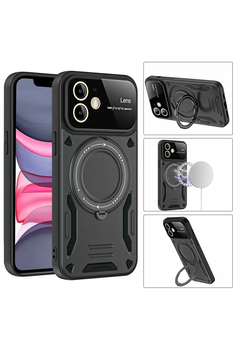 Newface Apple iPhone 11 Kılıf Joy Lens Standlı Kapak - Kırmızı