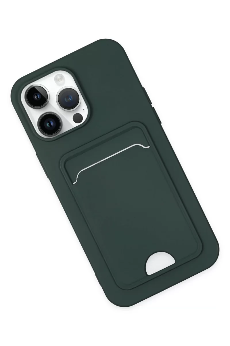 Newface Apple iPhone 14 Pro Kılıf Kelvin Kartvizitli Silikon - Koyu Yeşil