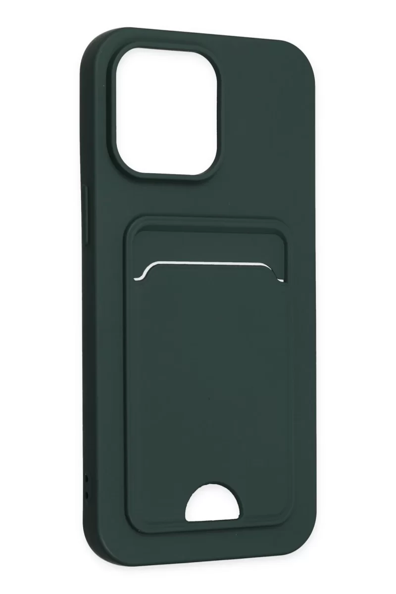 Newface Apple iPhone 14 Pro Kılıf Kelvin Kartvizitli Silikon - Koyu Yeşil