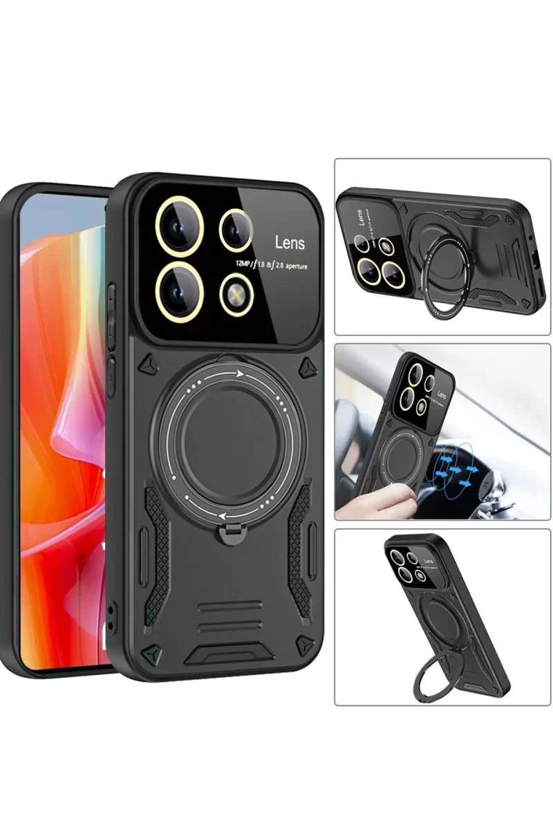 Newface Xiaomi Redmi Note 13 Pro 4G Kılıf Joy Lens Standlı Kapak - Kırmızı