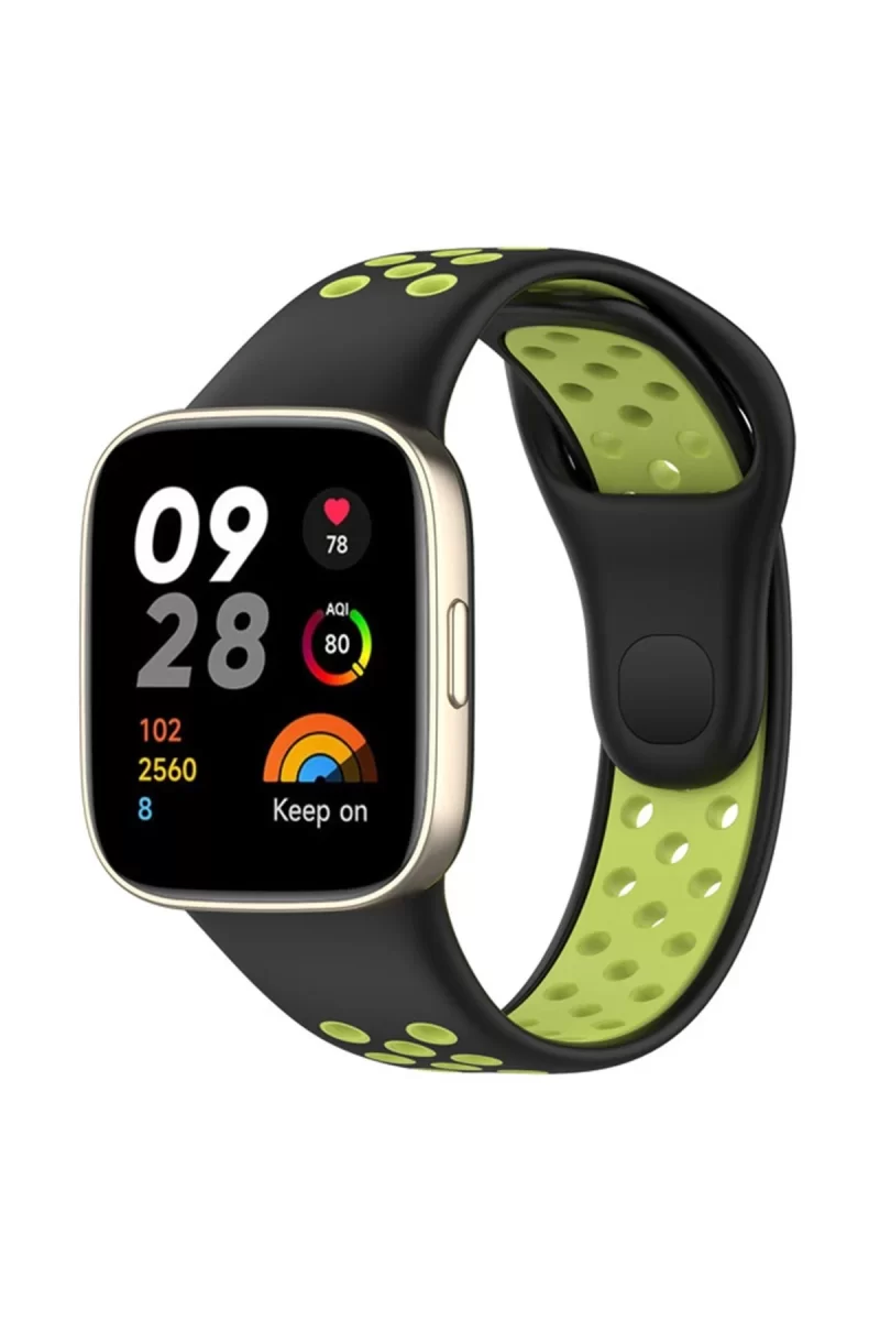 Newface Xiaomi Redmi Watch 3 Spor Delikli Kordon - Siyah-Yeşil