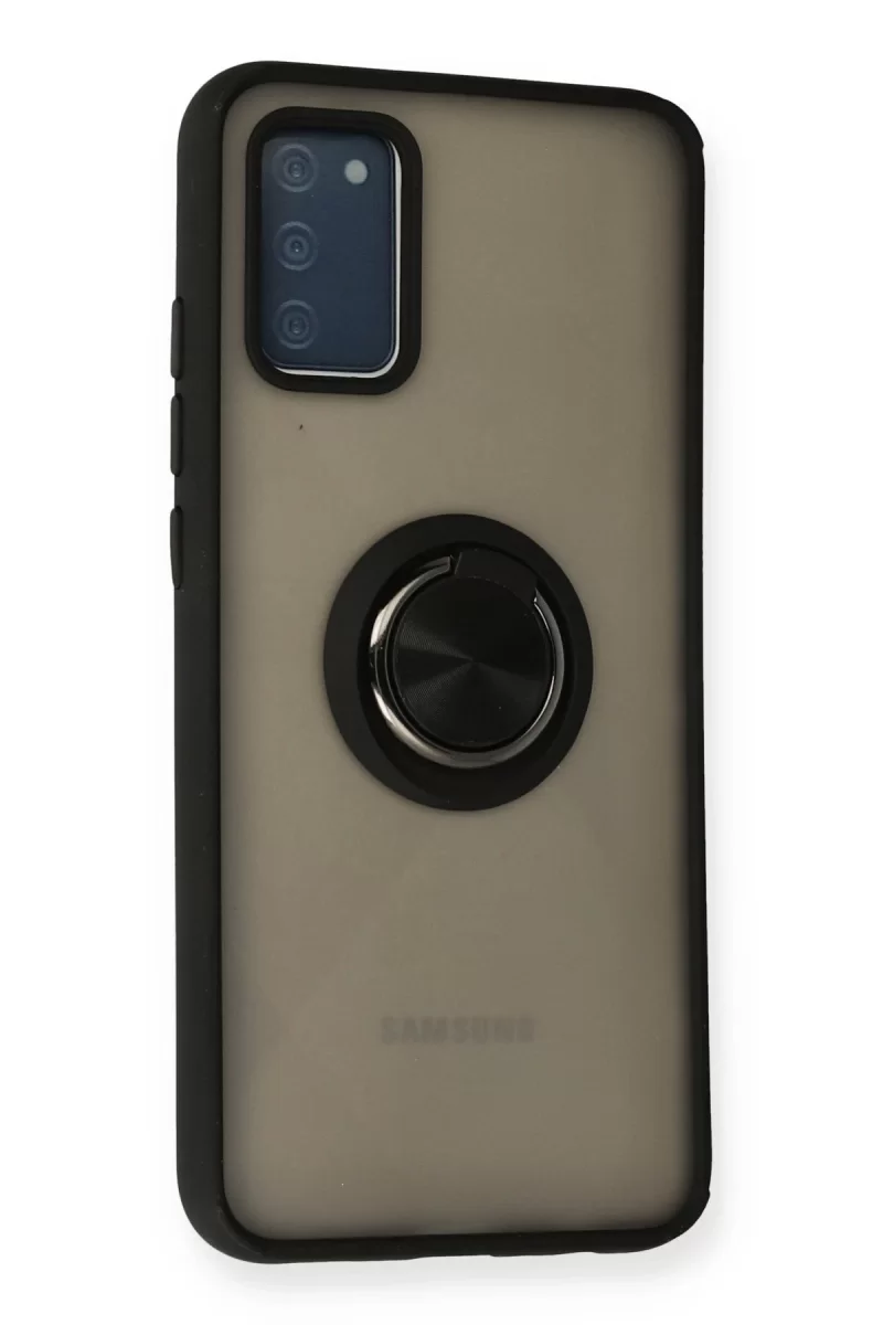 Newface Samsung Galaxy A02S Kılıf Montreal Yüzüklü Silikon Kapak - Siyah