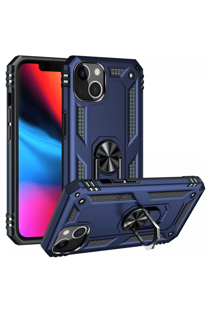 Newface Apple iPhone 14 Plus Kılıf Sofya Yüzüklü Silikon Kapak - Lacivert