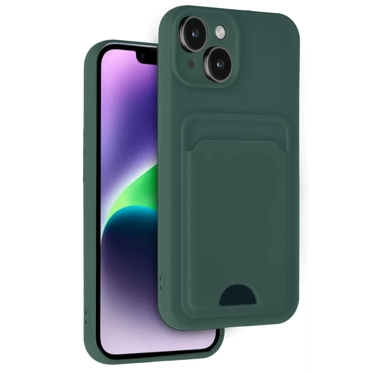 Newface Apple iPhone 14 Kılıf Kelvin Kartvizitli Silikon - Koyu Yeşil