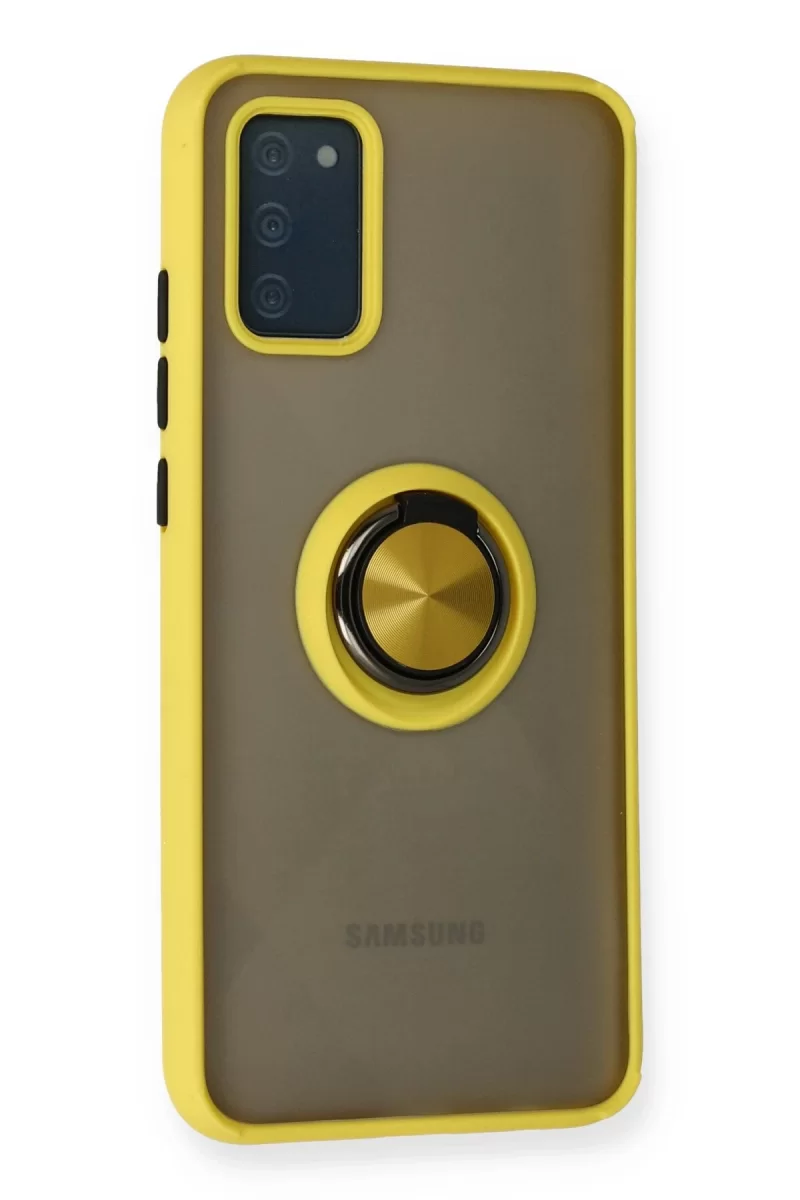 Newface Samsung Galaxy A02S Kılıf Montreal Yüzüklü Silikon Kapak - Sarı