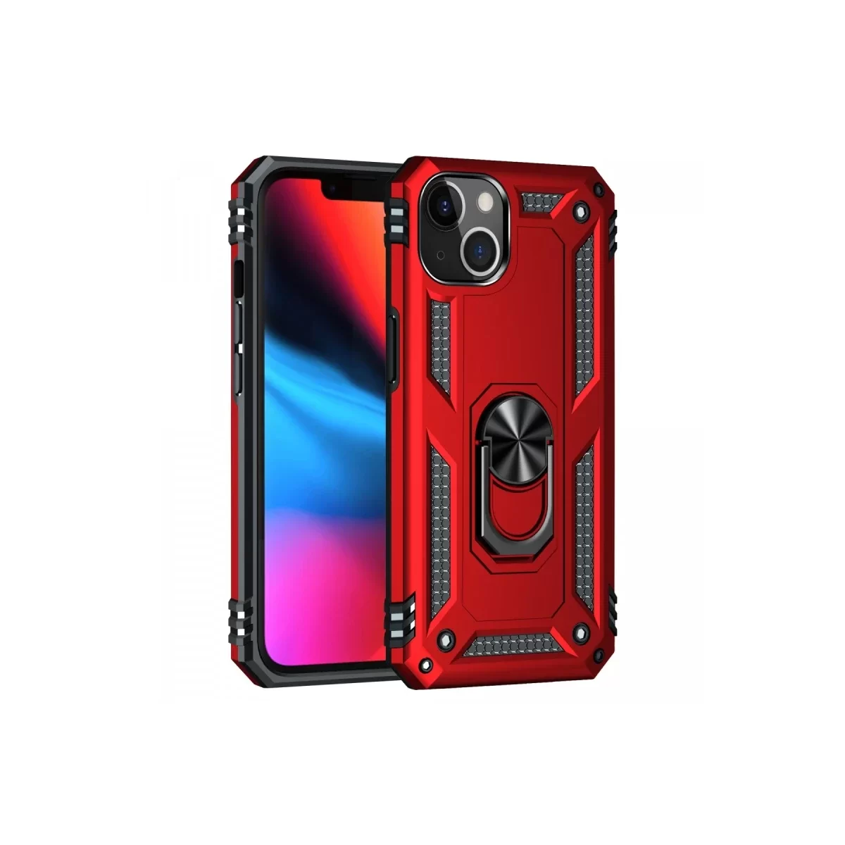 Newface Apple iPhone 14 Plus Kılıf Sofya Yüzüklü Silikon Kapak - Kırmızı