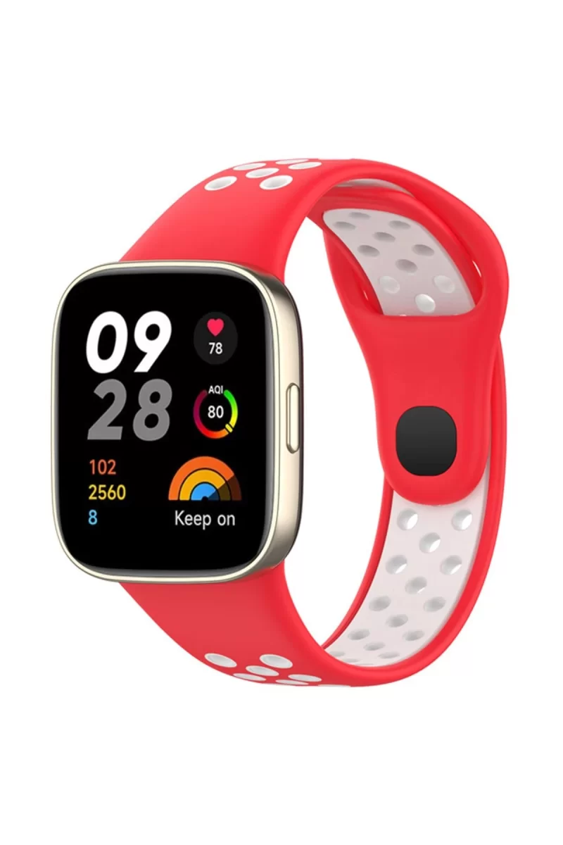 Newface Xiaomi Redmi Watch 3 Spor Delikli Kordon - Kırmızı-Beyaz