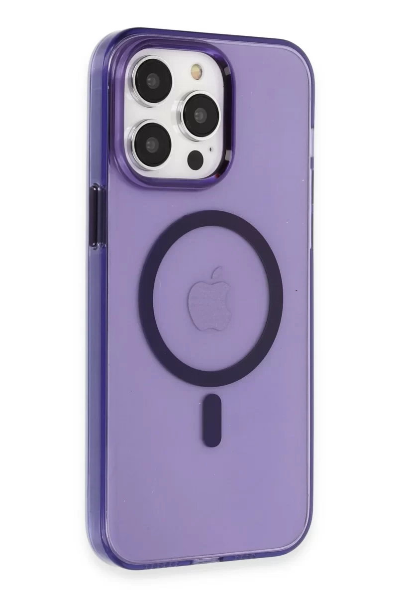 Newface Apple iPhone 14 Pro Max Kılıf Tron Şeffaf Magsafe Kapak - Derin Mor