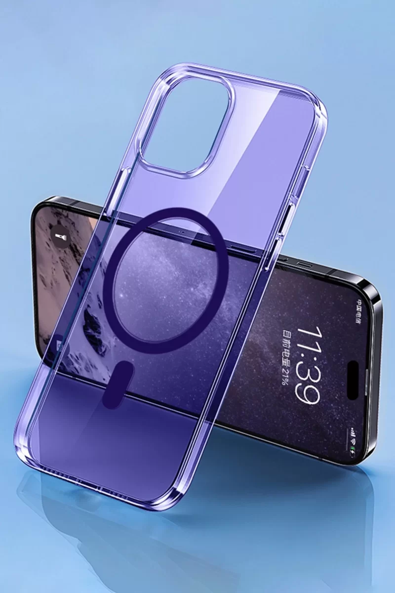 Newface Apple iPhone 14 Pro Max Kılıf Tron Şeffaf Magsafe Kapak - Derin Mor