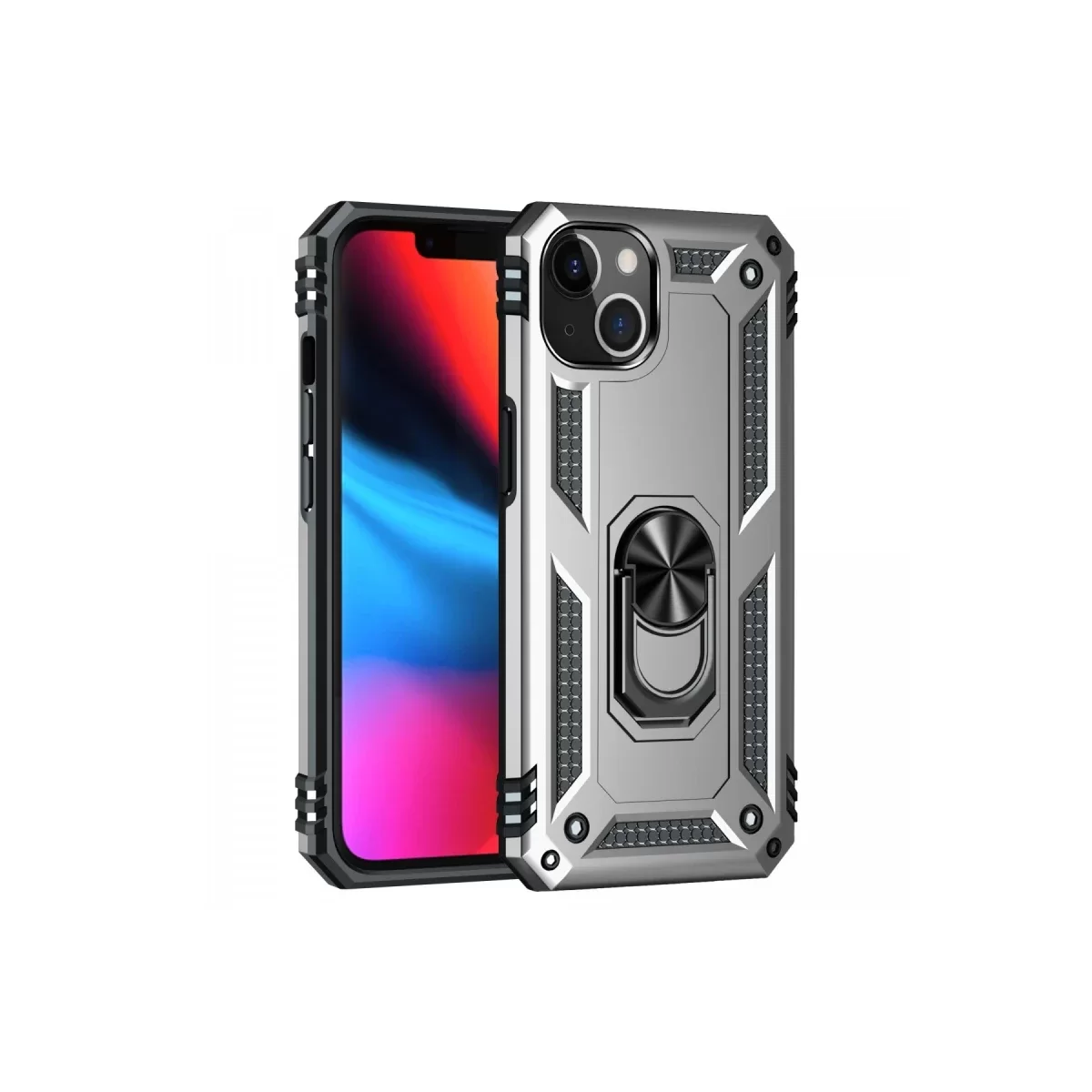 Newface Apple iPhone 14 Plus Kılıf Sofya Yüzüklü Silikon Kapak - Gümüş
