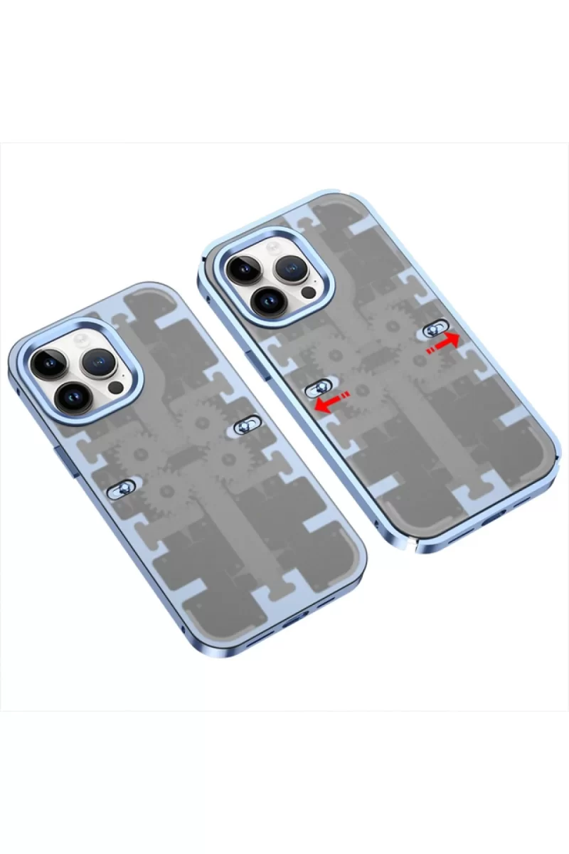 Newface Apple iPhone 14 Pro Kılıf Mekanik Bumper Kapak - Mavi