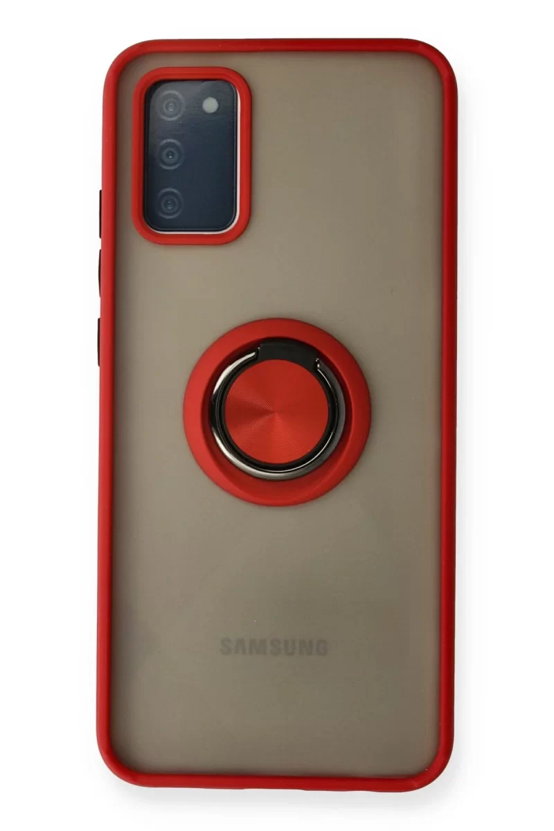 Newface Samsung Galaxy A02S Kılıf Montreal Yüzüklü Silikon Kapak - Kırmızı