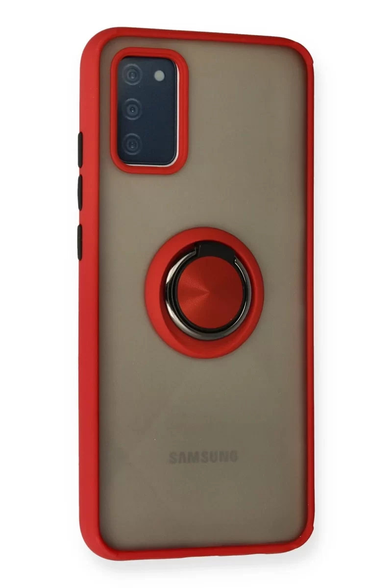 Newface Samsung Galaxy A02S Kılıf Montreal Yüzüklü Silikon Kapak - Kırmızı