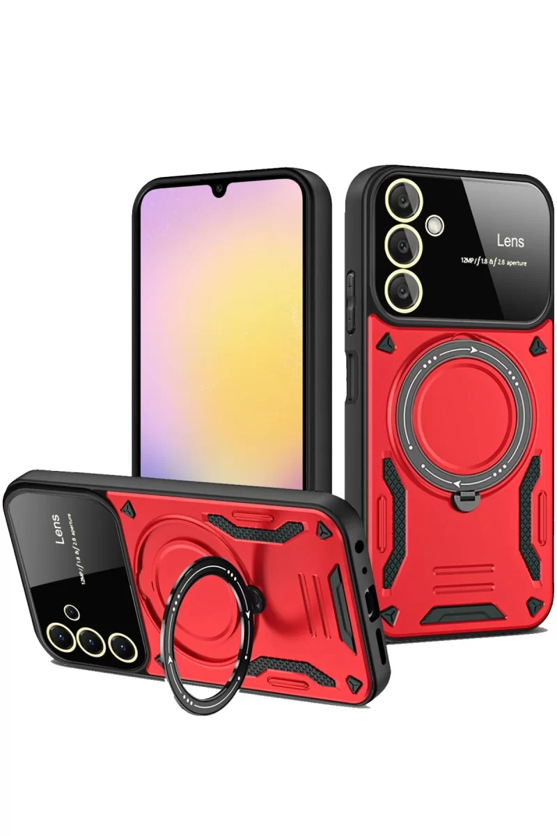 Newface Samsung Galaxy A25 5G Kılıf Joy Lens Standlı Kapak - Kırmızı