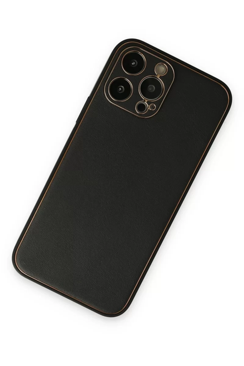 Newface Apple iPhone 14 Pro Kılıf Coco Deri Silikon Kapak - Siyah