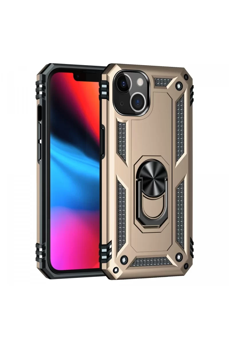 Newface Apple iPhone 14 Plus Kılıf Sofya Yüzüklü Silikon Kapak - Gold