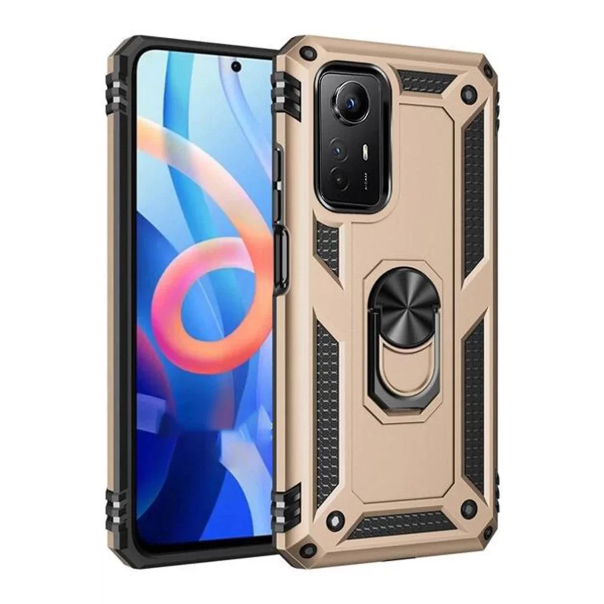 Newface Xiaomi Redmi Note 12S Kılıf Sofya Yüzüklü Silikon Kapak - Gold