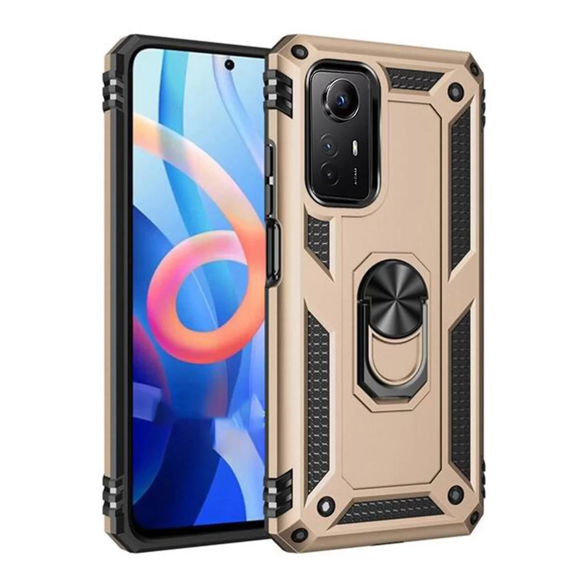 Newface Xiaomi Redmi Note 12S Kılıf Sofya Yüzüklü Silikon Kapak - Gold