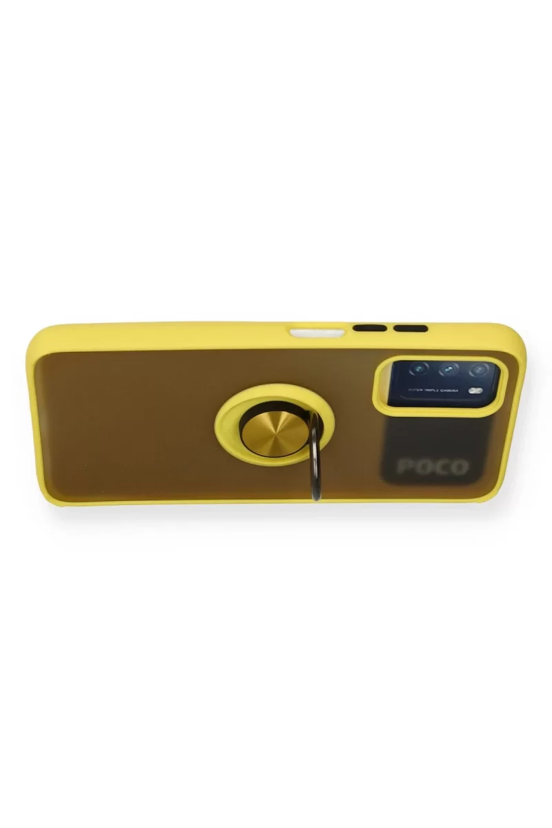 Newface Xiaomi Redmi 9T Kılıf Montreal Yüzüklü Silikon Kapak - Sarı