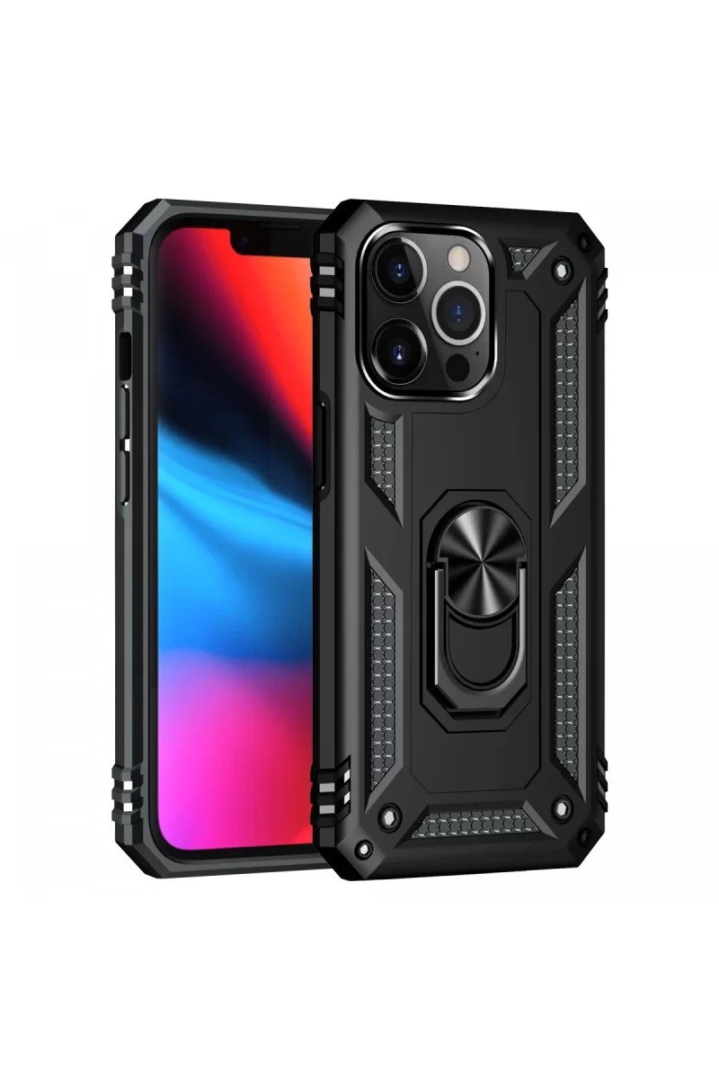 Newface Apple iPhone 14 Pro Kılıf Sofya Yüzüklü Silikon Kapak - Siyah