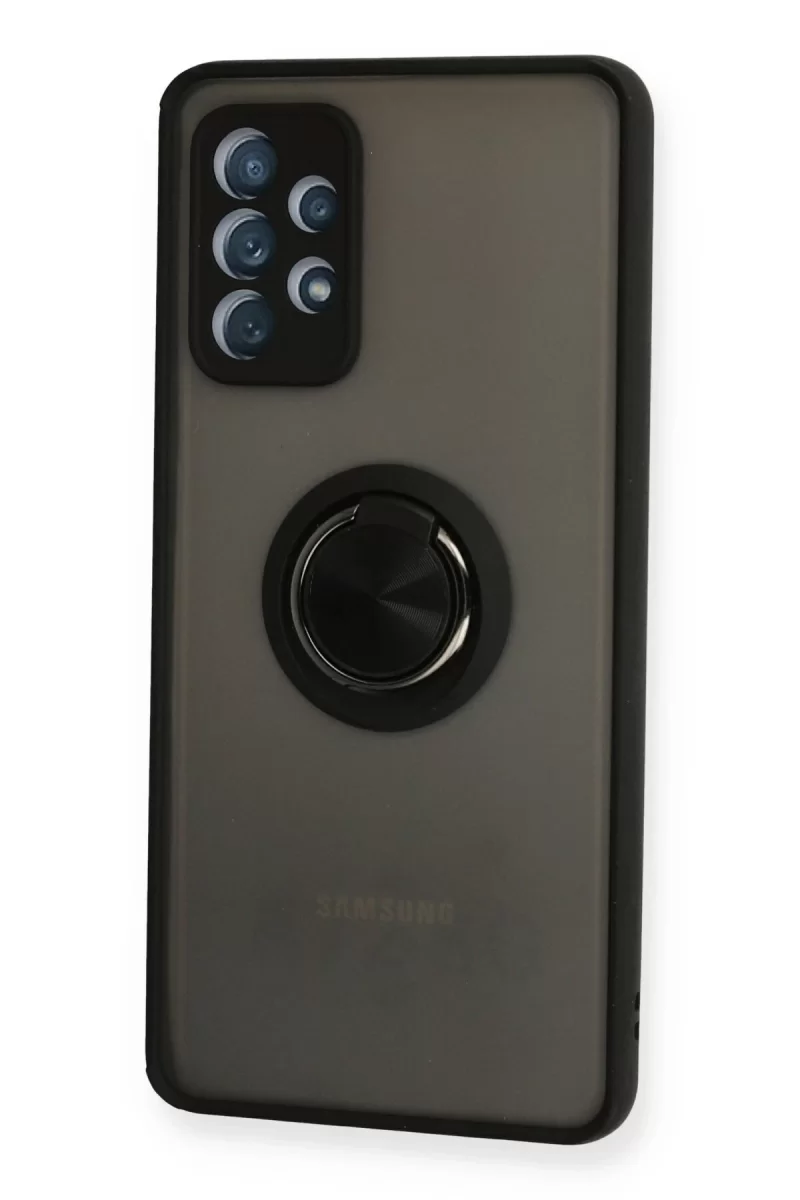 Newface Samsung Galaxy A72 Kılıf Montreal Yüzüklü Silikon Kapak - Siyah