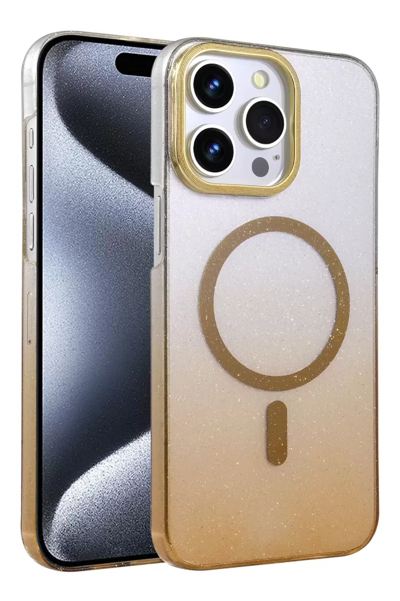 Newface Apple iPhone 15 Pro Max Glossy Magsafe Kapak - Çöl Titanyum