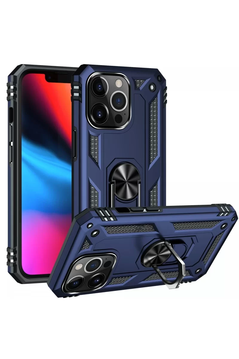 Newface Apple iPhone 14 Pro Kılıf Sofya Yüzüklü Silikon Kapak - Lacivert