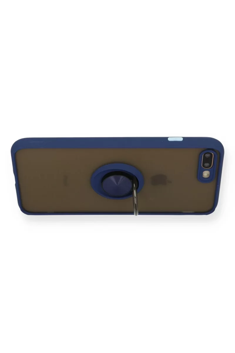 Newface Apple iPhone 7 Plus Kılıf Montreal Yüzüklü Silikon Kapak - Lacivert