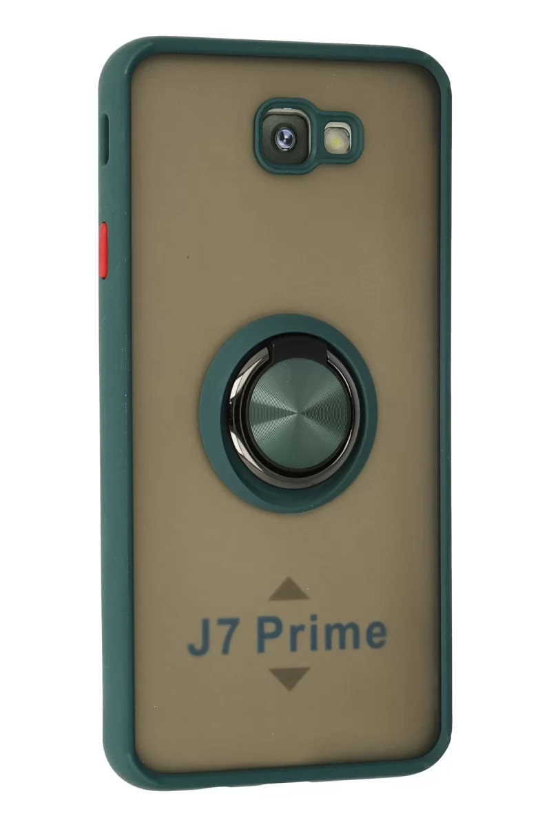 Newface Samsung Galaxy J7 Prime Kılıf Montreal Yüzüklü Silikon Kapak - Yeşil