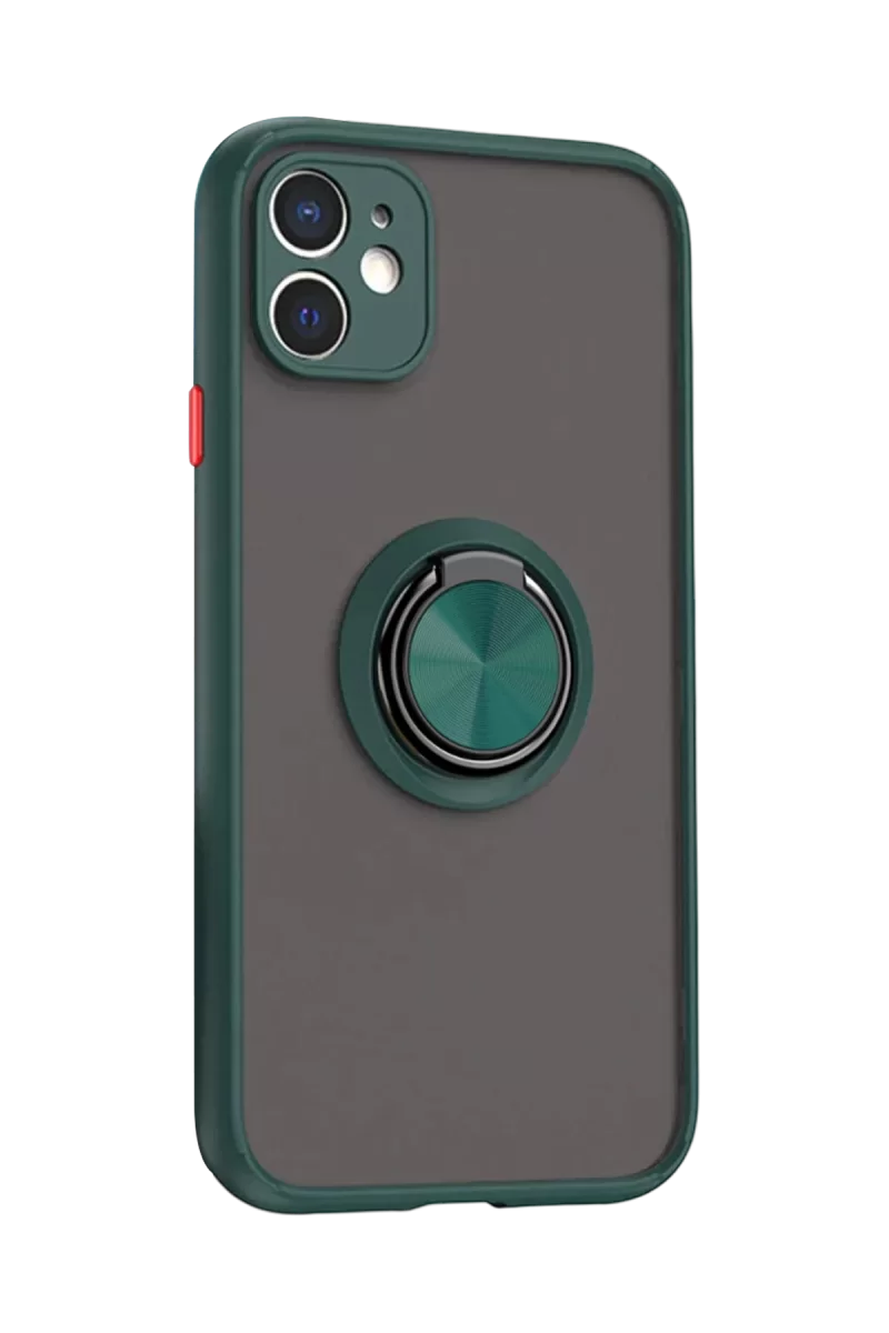 Newface Apple iPhone 11 Kılıf Montreal Yüzüklü Silikon Kapak - Yeşil