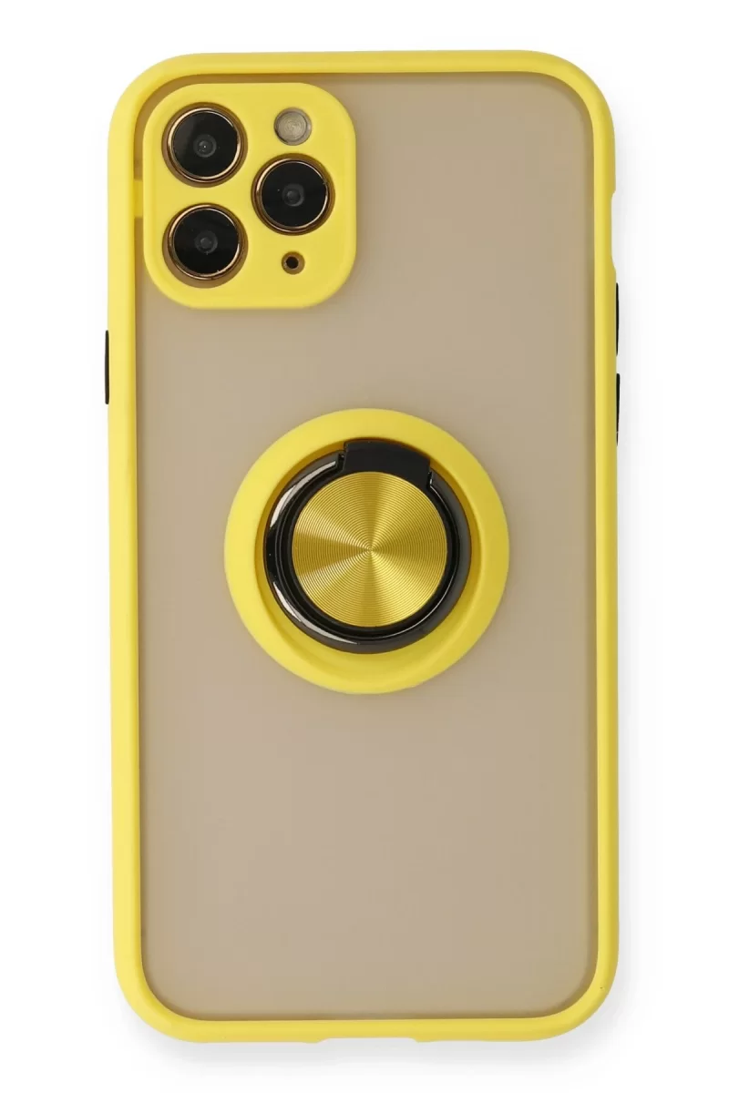 Newface Apple iPhone 11 Pro Max Kılıf Montreal Yüzüklü Silikon Kapak - Sarı