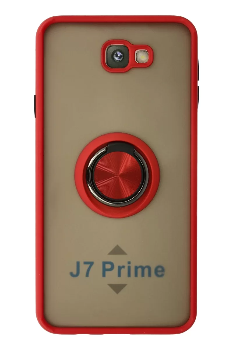 Newface Samsung Galaxy J7 Prime Kılıf Montreal Yüzüklü Silikon Kapak - Kırmızı