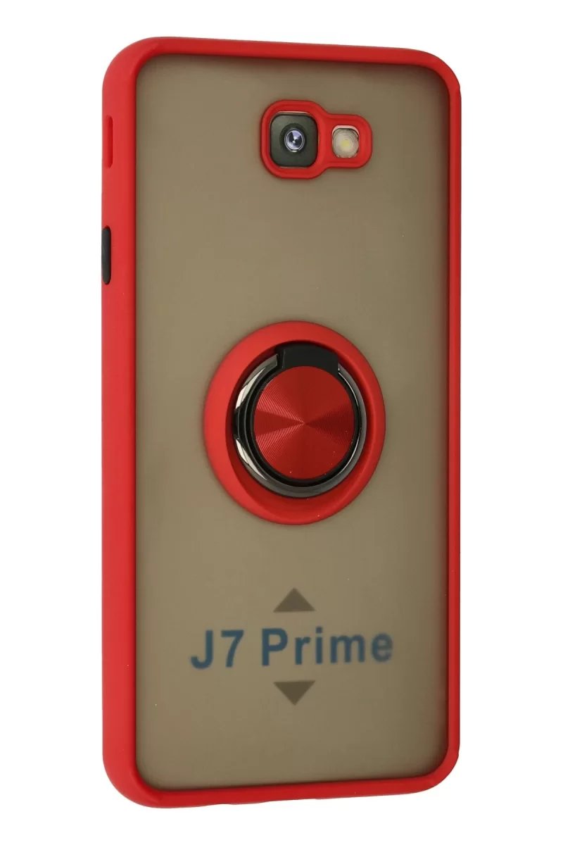 Newface Samsung Galaxy J7 Prime Kılıf Montreal Yüzüklü Silikon Kapak - Kırmızı
