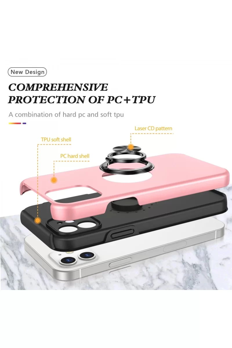 Newface Apple iPhone 12 Kılıf Elit Yüzüklü Kapak - Pembe