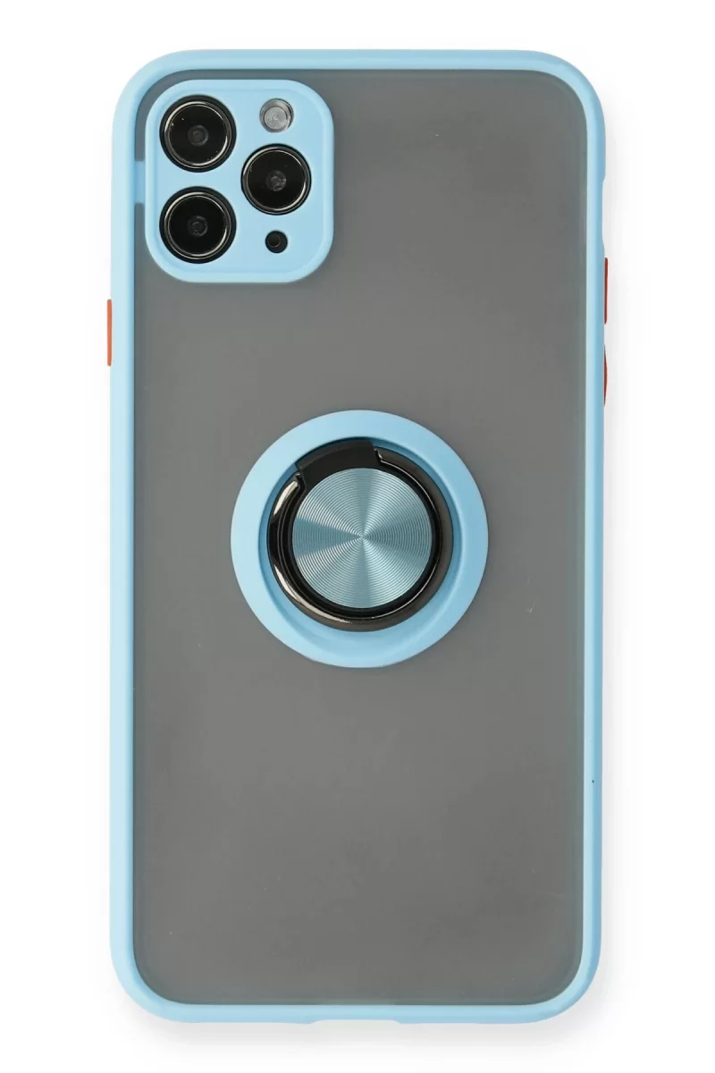Newface Apple iPhone 11 Pro Max Kılıf Montreal Yüzüklü Silikon Kapak - Buz Mavi