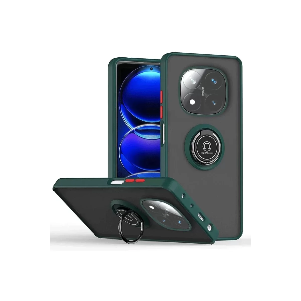 Newface Xiaomi Redmi Note 14 Pro Plus Kılıf Montreal Yüzüklü Silikon Kapak - Yeşil