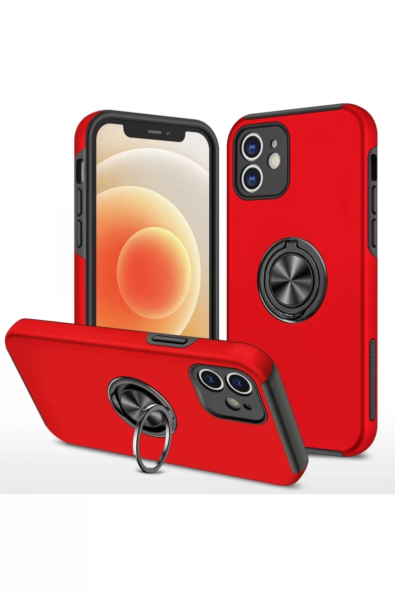 Newface Apple iPhone 12 Kılıf Elit Yüzüklü Kapak - Kırmızı
