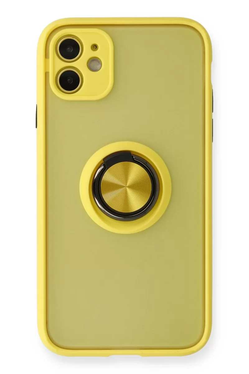 Newface Apple iPhone 11 Kılıf Montreal Yüzüklü Silikon Kapak - Sarı