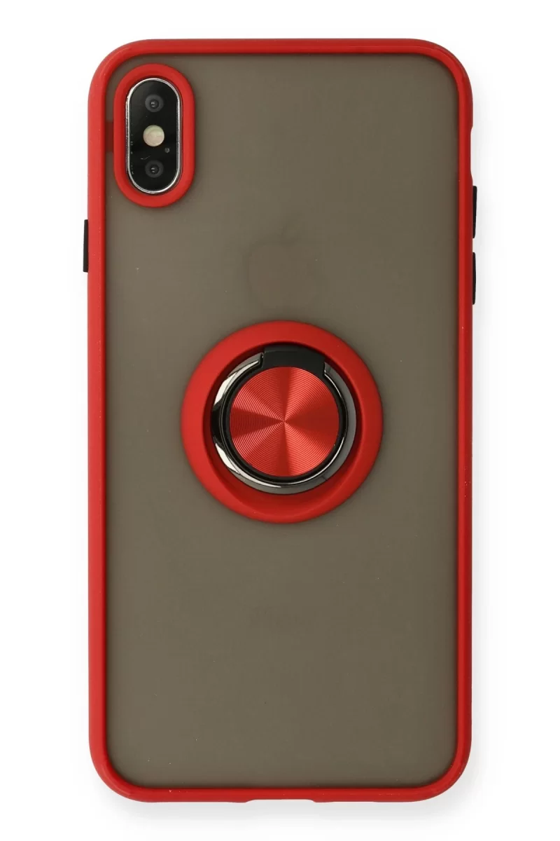 Newface Apple iPhone X Kılıf Montreal Yüzüklü Silikon Kapak - Kırmızı